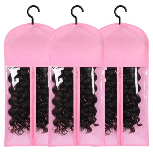 3PCS Hair Extension Holder Dust-proof Bags with Hanger Portable Storage for Multiple Wigs Holder Stand with Transparent Zip Up Closure