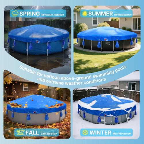 Size 18' Round Pool Cover for Above Ground Pools - Winter Above Ground Pool Cover Kits with 3.6' Pool Pillow, 12 Pool Cover Weights, Wirerope & Rope Tensioner and Hooks, Pool Winter Cover Accessories