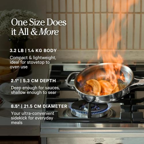 Our Place Mini Titanium Always Pan Pro | 8.5 PFAS-Free Nonstick Frying Pan with Spatula | Chef-Grade Tri-Ply Stainless Steel & Aluminum Build | Induction & Oven-Safe up to 1000°F | Chrome