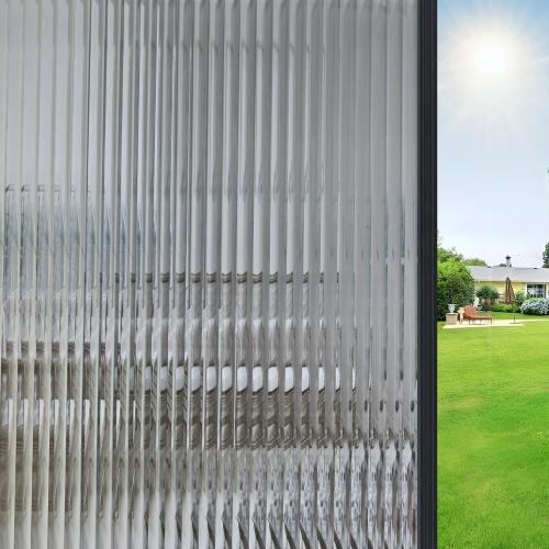 Beautyhero Adhesive Reeded Glass Window Privacy Film, Shatterproof Fluted Frosted Glass Clings, Waterproof 3D Decorative Window Coverings for Bathroom, Cabinet, Front Door, 35.4 x 78.7 Inch