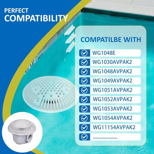WG1048E White Pool Main Drain Cover Replacement Compatible with WG1048E for Suction and Dual Outlet Cover Replacement for Pools