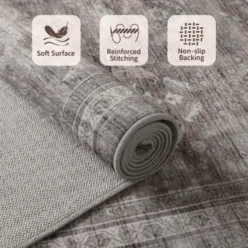 Rugxara Area Rugs for Living Room Bedroom, Grey Washable Rug, Vintage Retro Boho Rug, Non Slip & Low Pile Faux Wool Thin Carpet for Indoor Dining Room, Dorm and Kids Room