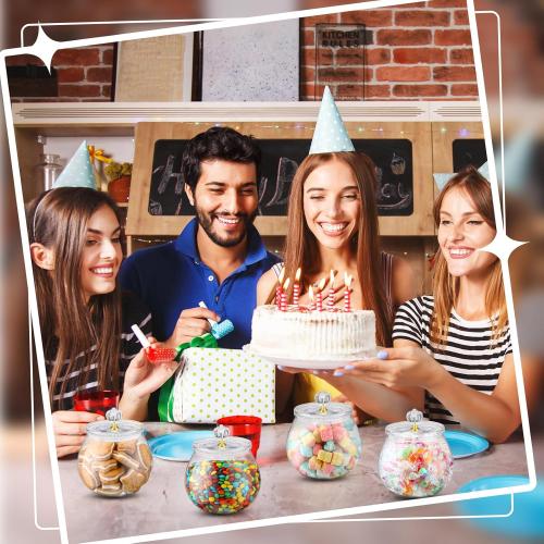 Nuogo 4 Pcs Plastic Candy and Cookie Jars with Lids Clear Cookie Container Candy Jars Large Airtight Apothecary Storage Organization for Wedding Home Kitchen Bar(30 oz)