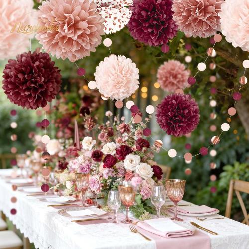NICROLANDEE Bachelorette Party Decorations 15Pcs Burgundy Tissue Pom Poms