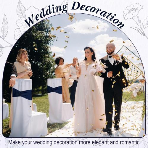 Moukeren 150 Pcs Spandex Chair Sashes Bows Bands Chair Covers Decorations Elastic Ribbon Seat Ties for Wedding Birthday Party Banquet Hotel Events Ceremony(Navy Blue)