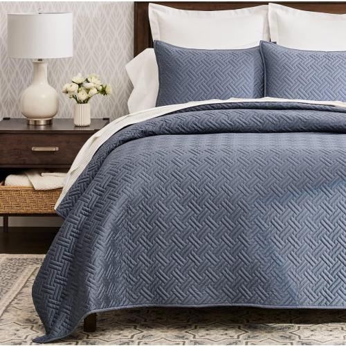 BOLL & BRANCH Signature Basketweave Quilt Set - Prime Exclusive, Mineral - Luxury 100% Organic Cotton - 1 Bedspread, 2 Shams - Soft and Breathable ((Full-Queen)(See the picture for the color)