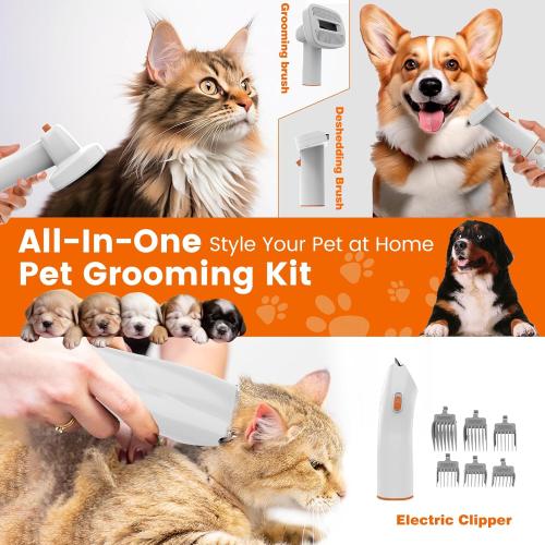 Color White and Orange Dog Grooming Vacuum, Dog Grooming Kit with Pet Clippers, 12,000Pa Pet Hair Grooming Vacuum for Dogs, Vacuum Brush for Shedding Grooming, Low Noise Home Cleaning Tool in 1, PG10