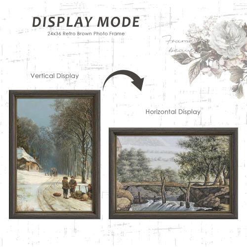 Picrit 24x36 Poster Frame, Vintage 24 x 36 Picture Frame, Retro Home Decor Wall Hanging Gallery Frames, Photo Frame for Horizontal or Vertical Wall Mounting, Brown and Gold