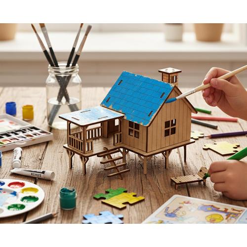 StonKraft Wooden 3D Puzzle Beach House - Home Decor, Construction Toy, Modeling Kit, School Project - Easy to Assemble