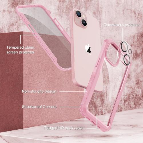 Size Iphone 15 Color Pink CENHUFO Privacy for iPhone 15 Case, Full Body Phone Case with Built-in 9H Tempered Glass Privacy Screen Protector and Camera Lens Protector, Anti Peep Spy Shockproof Bumper Clear Cover - Pink
