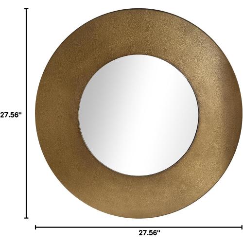 Gold 27 Inch Round Wall Vanity Mirror, Vintage Bronze Mirror Metal Frame, Anti-Rust Wall Mounted Mirror Home Decorative for Living Room, Bedroom, Bathroom, Restroom, Farmhouse
