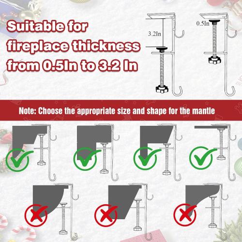Garland Hangers for Mantle,Heavy Duty No Drill Fireplace Stocking and Garland Hanger,2-in-1 Adjustable Stocking Hangers for Mantle,Sturdy Metal Stocking Holders for Christmas Decorations(3pcs)