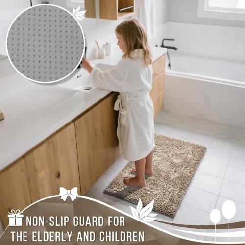 Yimobra Chenille Bathroom Rugs Non Slip, Extra Thick Soft Absorbent Bath Rug Medium Machine Washable Quick Dry Bath Mat for Bathroom Floor, Tub and Shower, Home Decor Accessories, Camel
