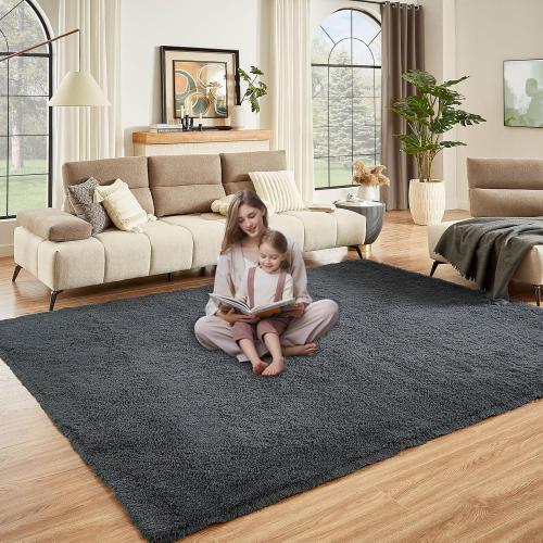Floralux Area Rugs Size  9x12 Color Grey  Living Room, Dark Grey, Large Shag Rug Bedroom Rug, Ultra Soft Shaggy Fluffy Carpet for Playroom, Plush Modern Carpets for Kids Room, Dorm Home Decor Aesthetic