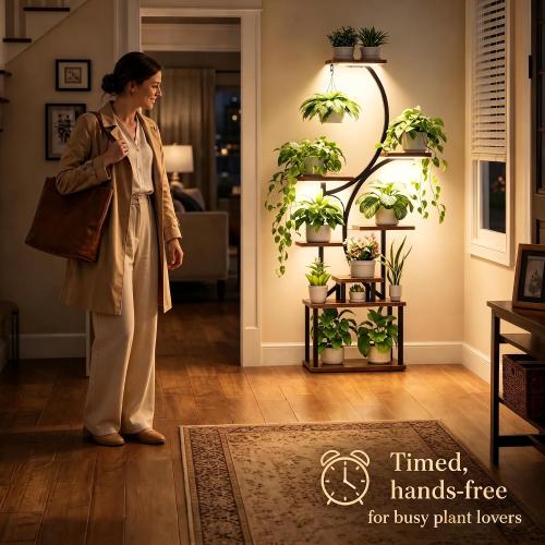 BACEKOLL Plant Stand Indoor with Grow Light, 8 Tier Corner Plant Shelf Tall | 62 Lighted Flower Holder for Plant Multiple, Space-Saving Beautiful Display Growing Rack for Home Patio, Sturdy Metal, Brown