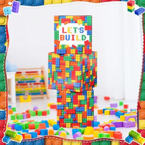 6 Pcs Large Building Block Party Decorations Boxes, 12 Inch Brick Theme Cardboard Box Backdrop Props Boxes for Building Block Birthday Party Decorations