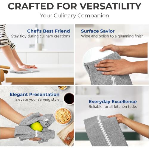 THREAD SPREAD Kitchen Towels Set - 100% Cotton Dish Towels for Kitchen - Pack of 6 Super Absorbent Hand Towel - Grey Tea Towel - Quick Dry & Soft Durable Dish Cloths - 15”x25”, Grey Chambray
