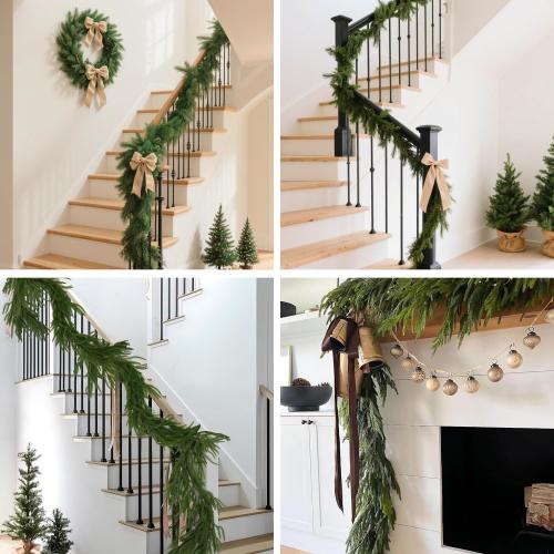 Christmas Norfolk Pine Garland, 2PCS 6Ft Real Touch Artificial Pine Greenery Christmas Garlands for Table Fireplace Wall Home Indoor Outdoor Decoration