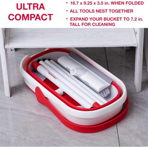 Home & Outdoor Heavy-Duty Scrub Mop and Broom with Collapsible Bucket Set & Microfiber Cloth Replacement Pack