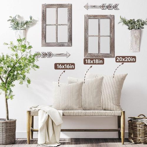 Set of 2 18x18 YCOLL Christmas Pillow Covers 18x18, Boho Throw Pillow Covers Set of 2, Red and Cream Striped Linen Decorative Pillows Cushion Covers for Couch Bedroom Christmas Decorations