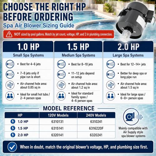 6316220F Silencer Spa Blower 240V 1.5 HP Replacement for Air Supply | for Use with 2 inch Plumbing, Quiet and Shock-Absorbing, Easy Installation, for Pool Hot Tub & Spa 8-12 jets