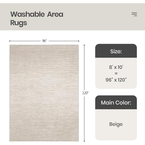Valenrug Washable Rugs 8x10 - Stain Resistant 8x10 Area Rugs for Living Room, Non Slip Backing Gradient Printed Rugs for Bedroom, Foldable Machine Washable Area Rug(8'x10', Beige)