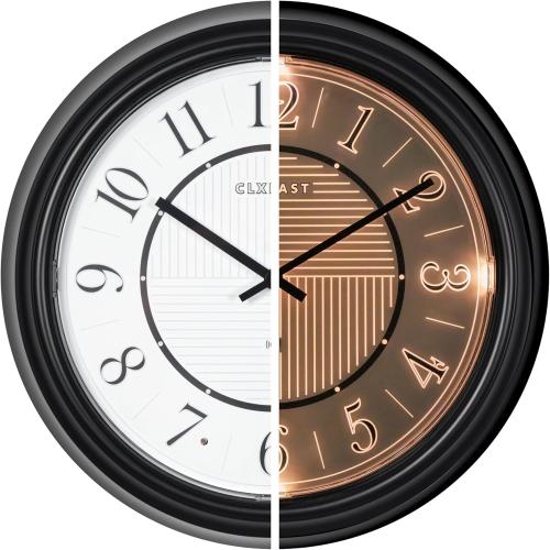 CLXEAST 14 Inch LED Illuminated Indoor Outdoor Atomic Analog Wall Clock Battery Operated, Glow in The Dark Wall Clock for Living Room, Home Office,Bathroom,Kitchen,Oil Rubbed Bronze Black Finish