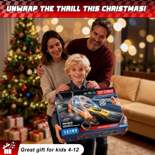Slot Car Race Track Set for Kids – 29ft Electric Race Car Track with 4 Slot Cars, Dual Racing Tracks, Lap Counter & LED Overpass, Car Track Toy Gift for Boys Ages 6–12