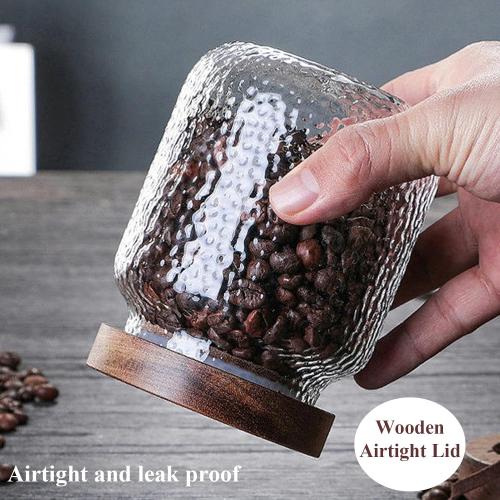 Viovian 16 oz Glass Coffee Nuts Canister Vintage Glass Storage Jars with Wooden Lids Clear Decorative Jar for Food Kitchen Coffee Tea Sugar Cookie Candy Counter Pantry 500ML