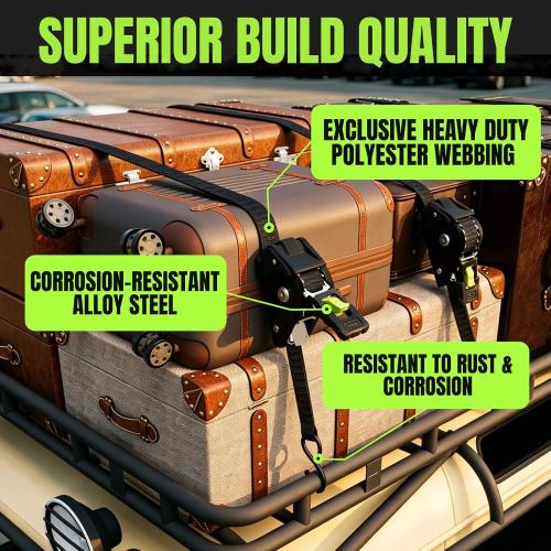 Retractable Ratchet Straps, 4-Pack, 1 Inch x 12 Feet, 1,760lb Break Strength, Self Retracting Tie Down for Truck, Cargo Trailer, Motorcycle, ATV, UTV (Black, 4pack)