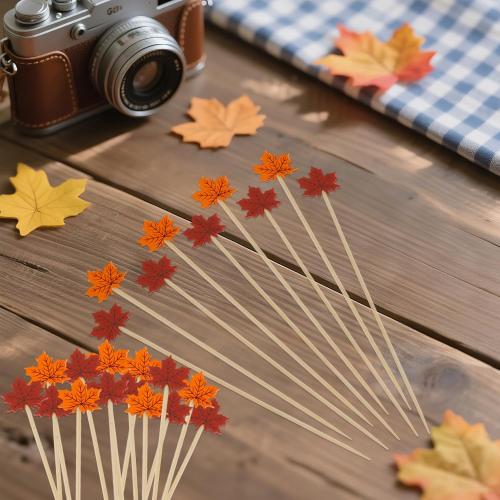 Fall Thanksgiving Cocktail Picks, 200 Pcs Maple Leaves Cocktail Toothpicks, Fancy Bamboo Toothpicks Skewers for Appetizers Charcuterie Food Fruit Drinks AutumnThanksgiving Themed Party Decor Supplies