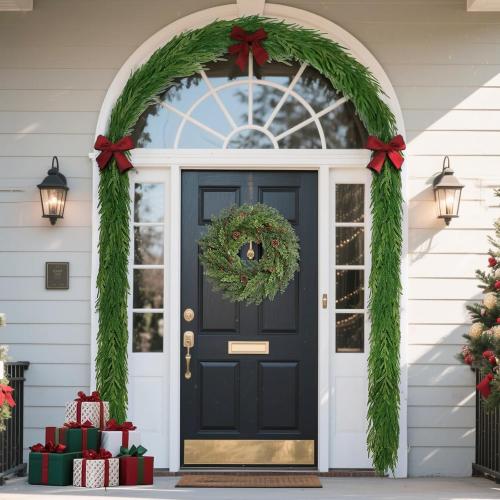 Waipfaru 9ft Artificial Norfolk Pine Garland, Realistic Christmas Garland with Lights Faux Winter Pine Greenery for Mantle,Table, Wall,Indoor,Outdoor Winter Christmas Decorations