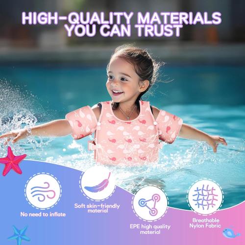 Pink Toddler Swim Vest, Toddler Floaties, Swim Vest for Toddlers Learning to Swim, Puddle Kids Jumper with Adjustable Strap, Swim Jacket Arm Floaties for Baby Boys & Girls