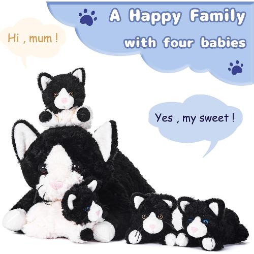 IKASA Mommy Cat Stuffed Animal Mom and Baby Plush Toy,Cute 16 Soft Cuddly Huggable Toys with Little Mini Babies Kitten,Gifts for Kids Girls Boys
