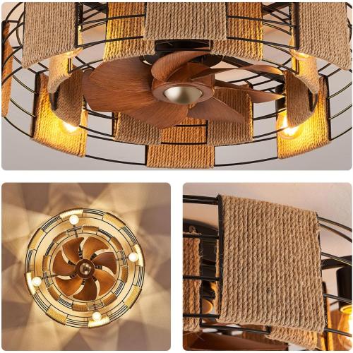 Orison 22 Caged Low Profile Ceiling Fan With Light, Remote, and App Control - Flush Mount, 7 Blades, 6 Speeds, 4 Bulbs
