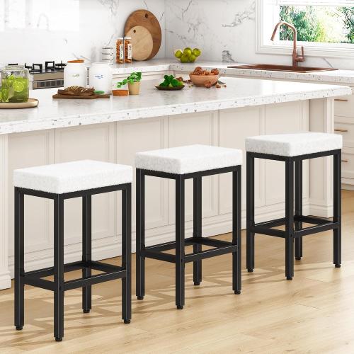 26 Inch Counter Height Bar Stools Set of 4, Fabric Barstools HBS514W-2 | White Kitchen Barstools with Metal Leg, Modern Bar Stool Chairs for Kitchen Island Counter Breakfast Bars Living Room Party