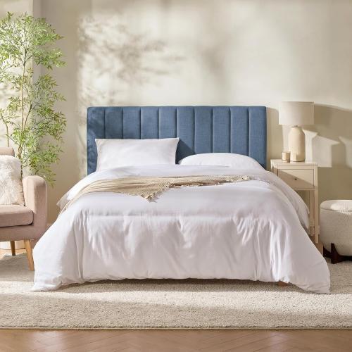 Hearth & Harbor Upholstered Queen Headboard - Easy Assemble Channel Stitched Headboard Queen Size - Wall Mounted Headboards with 3D Soundproof Wall Panels Peel & Stick Floating Headboards, Slate Blue