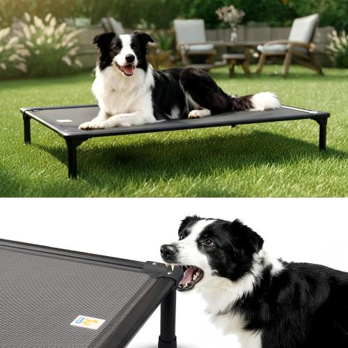 Sytopia 42'' Outdoor Elevated Dog Bed for Large Dogs, Chew-Proof Pet Camping Raised Cot with Breathable Mesh - Durable Frame, Cooling Hammock Bed, Non-Slip Feet, Waterproof, Easy Clean