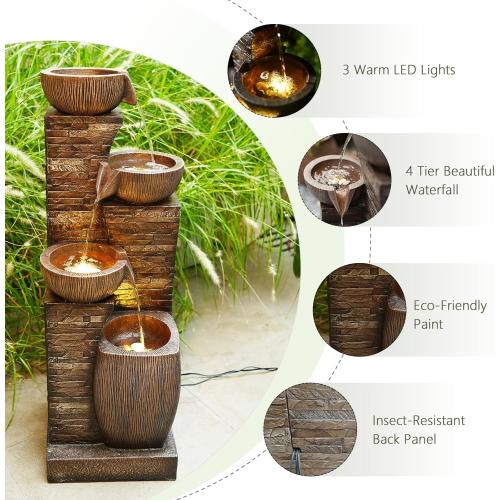 38.2 Tall Outdoor Water Fountain,Stone Texture Modern 4 Tiers Cascading Bowls Garden Fountains Outdoor,Suit for Patio, Deck, Porch, Lawns, Backyard and Home Art Decor