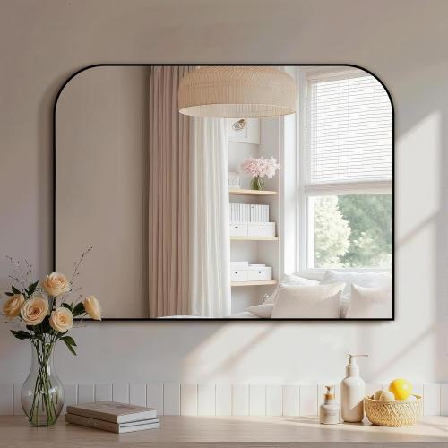 Delma Bathroom Vanity Mirror,30 x 40 Black Metal Framed Wall Mirror for Over Sink, Living Room, Bedroom,Entryway Decor