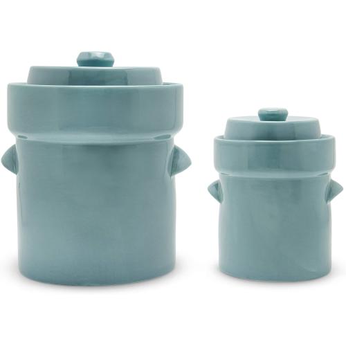 Fermentation Crock Jar Sauerkraut Crock -For Onggi Kimchi Pot (1.3 Gallon) Ceramic Fermenting Crock with Glazed Weights for Fresh Chinese Pickle, Kimchi & Kombucha - Stoneware Pickling Crock