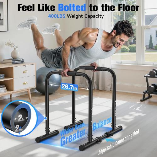 Sportsroyals Adjustable Dip Bar Station, Heavy Duty Parallette & Parallel Bars, 400LBS Stable Dip Stands for Home Gym, Calisthenics & Upper Body Workout Equipment