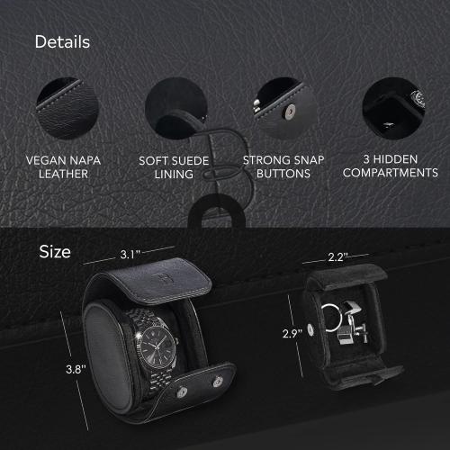 Leather Watch Roll Travel Case – Watch Travel Case for Men – Travel Watch Cases for Men – Single Watch Case Travel – Black Watch Roll Case – Leather Watch Case Travel – Watch Leather Travel Case