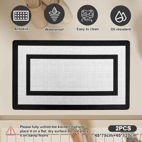 2Pcs Kitchen Anti-Fatigue Rugs 2 Size Non-Slip Kitchen Entryway Mat Waterproof Kitchen Mats Easy to Clean Kitchen Rugs for Kitchen Floor Office (Black, S & L)