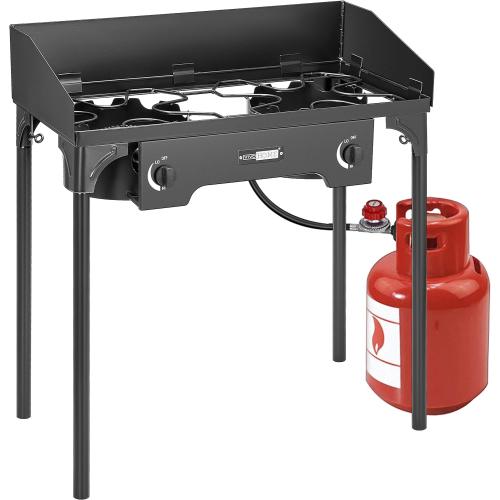VIVOHOME 150,000 BTU Double Burner Propane Stove, Heavy-Duty Outdoor Portable Camp Stove with Windscreen & Detachable Legs for Camping, Backyard, BBQ Cookouts