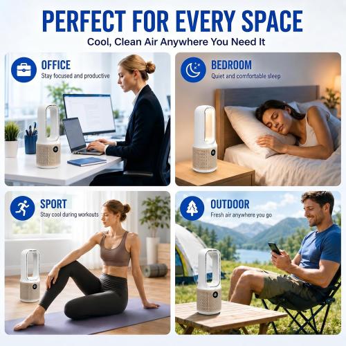 14 Bladeless Desk Fan, USB Rechargeable, Quiet, Personal Cooling Fan
