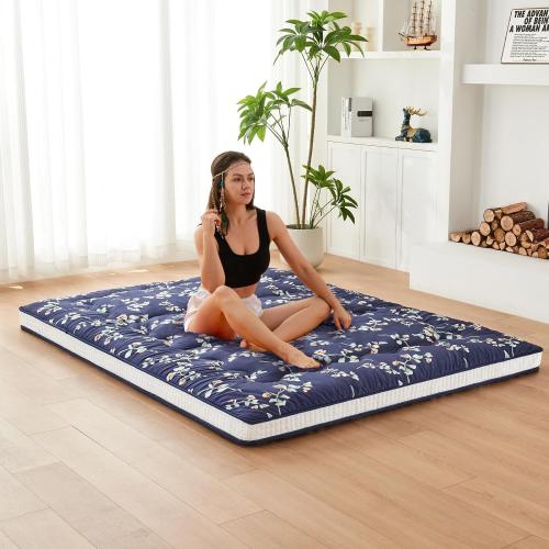 Blue Dr.Futon Japanese Floor Futon Mattress Extra Thick Folding Roll Up Bed Topper Mat for Guest,Lounger and Tavel