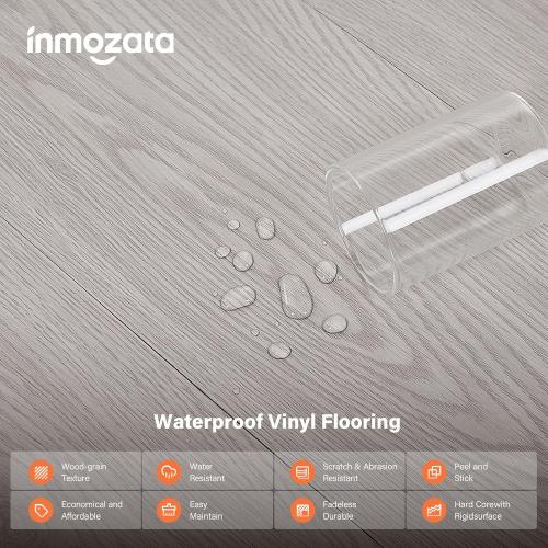 INMOZATA Peel and Stick Floor Tile Vinyl Flooring, Waterproof Vinyl Plank Flooring  54Sq.Ft Wood Grain Peel and Stick Flooring for Bedroom, Living Room, Kitchen, RV(White Wash Wood)