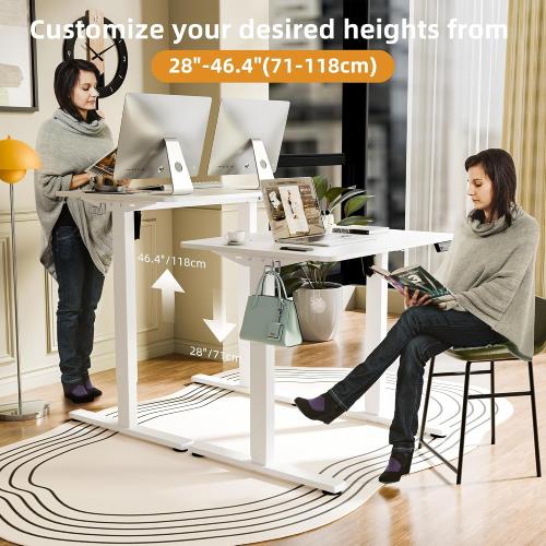 ERGOMAKER Electric Standing Desk, 31.5 x 23.6 Height Adjustable Sit Stand Desk with Splice Board for Home Office, Computer Desk Memory Preset (White Frame, White Desktop)