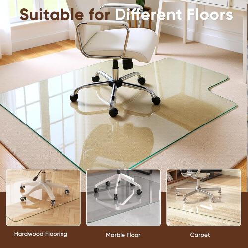 Antok Irregular Tempered Glass Chair Mat, 36x48 Office Chair Mat for Carpet & Hardwood Floors, Heavy Duty 0.2 Desk Chair Mat for Smooth Rolling at Home or Office